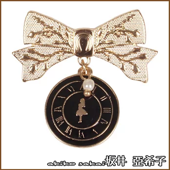 『坂井.亞希子』不思議の国夢幻愛麗絲系列印花蝴蝶結時鐘造型胸針
