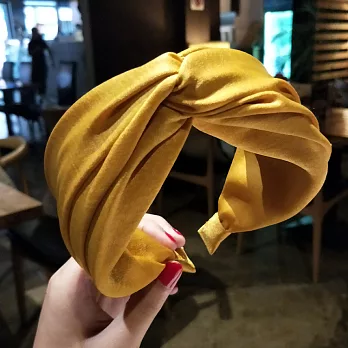 Kitch 奇趣設計 森林系緞面寬邊交叉髮箍 黃色