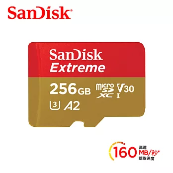 【SanDisk 】Extreme microSD UHS-I V30 A2 256GB 記憶卡 公司貨(每秒讀160MB 寫90MB)