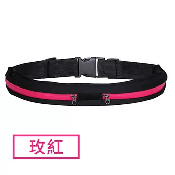 【E.dot】防水高彈力雙口袋運動腰包玫紅