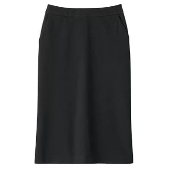 [MUJI無印良品]女有機棉混縱橫彈性綾織舒適直筒裙S黑色