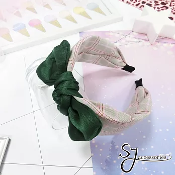 【SJ】甜美格子壓紋寬邊蝶結造型髮箍(兩色)-綠色