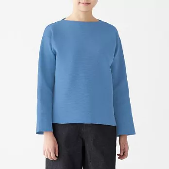 [MUJI無印良品]女聚酯纖維米蘭諾螺紋船領針織衫XL藍色