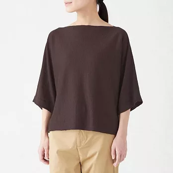 [MUJI無印良品]女法國亞麻蝴蝶袖針織衫M-L深棕
