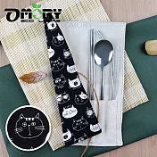 【OMORY】日式麻布手作環保餐具袋(附餐具)-黑白貓