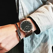 Watch-123 學院風簡單耐用中性情侶帆布帶手錶 (6色任選)黑面褐帶