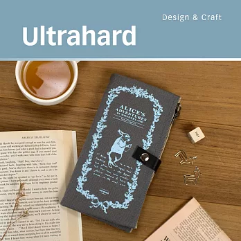 Ultrahard 藏書票雙拉鍊收納袋-愛麗絲(灰)