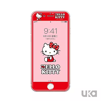 SANRIO 三麗鷗 iPhone 7/8 Hello Kitty鋼化玻璃彩繪保護貼 - 坐姿凱蒂貓坐姿凱蒂貓