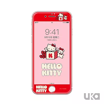 SANRIO 三麗鷗 iPhone 7/8 Plus Hello Kitty鋼化玻璃彩繪保護貼 - 棉花糖凱蒂貓棉花糖凱蒂貓