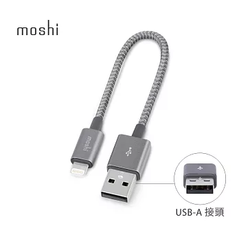 Moshi Integra™ 強韌系列 Lightning to USB-A 耐用充電/傳輸編織線（0.25 M）鈦灰