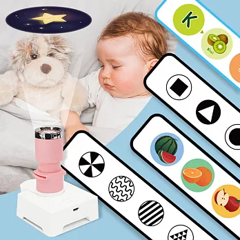 嬰幼兒視覺啟蒙禮盒-- 韓國DreamTok童夢故事投影機+嬰兒寶寶黑白卡投影書組合(粉紅款)