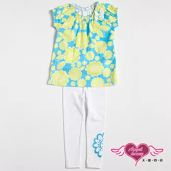 【天使霓裳-童裝】亮麗夏花 兒童短袖長褲兩件組套裝80藍黃