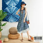 【潘克拉】V領印花雙層連身裙 TM1059　FREE藍色