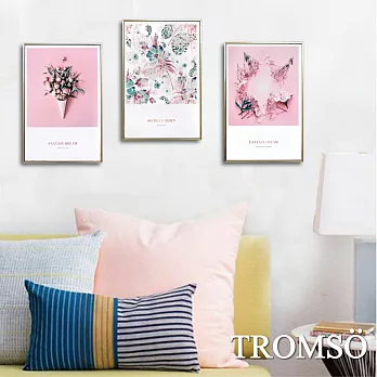 TROMSO北歐生活版畫有框畫-粉紅花藝WA95(三幅一組)