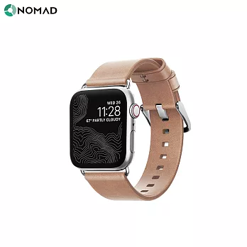 美國NOMADxHORWEEN Apple Watch專用自然原色皮革錶帶,38/40mm摩登銀