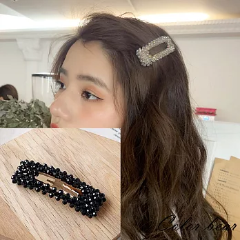 【卡樂熊】韓版簡約水晶串珠造型髮夾/BB夾(六色)-黑色