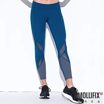 Mollifix瑪莉菲絲 線性透膚7分動塑褲 (藍綠+灰)M
