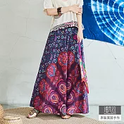 【潘克拉】印度花繡線腰頭寬口褲 TM1013　FREE花朵深紫