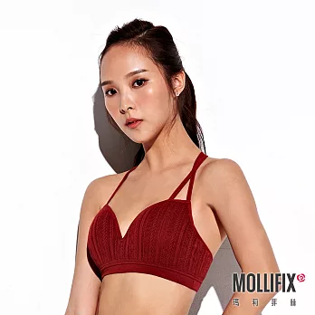 Mollifix瑪莉菲絲 A++交錯雙肩帶美胸BRA (酒紅)XXL
