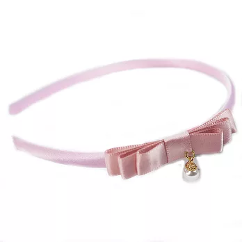 【PinkyPinky Boutique】高雅緞面珍珠吊飾蝴蝶結髮箍(粉紅)