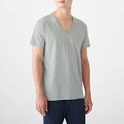 [MUJI無印良品]男有機棉無側縫天竺V領短袖衫/2入 XS 灰色