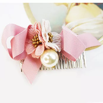 【PinkyPinky Boutique】神美花朵珍珠蝴蝶結法國梳/ 髮插(粉紅色)