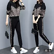 【Jilli~ko】蕾絲拼接豹紋兩件式套裝 J7118　FREE黑色