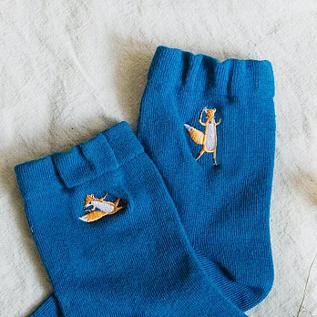 Hello Studio 我的襪子有狐狸—海洋藍│刺繡棉襪