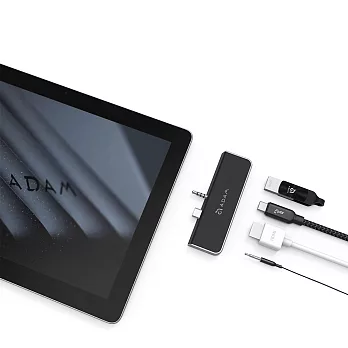 ADAM Hub S4 USB-C Surface Go 4 合 1 轉接器黑銀