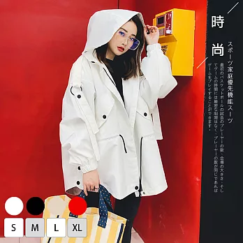 【KISSDIAMOND】韓系中長款寬鬆時尚個性風衣外套-KD-MHJ7260(百搭/時尚/街頭/4色S-XL)L白色