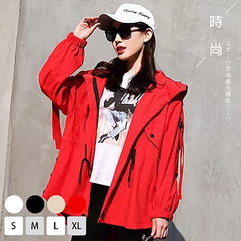【KISSDIAMOND】韓系中長款寬鬆時尚個性風衣外套-KD-MHJ7260(百搭/時尚/街頭/4色S-XL)S紅色