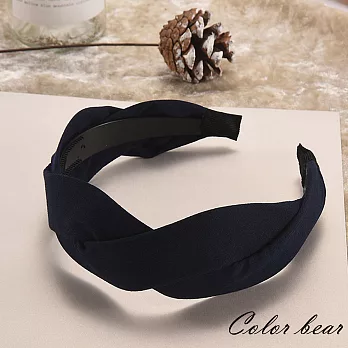 【卡樂熊】韓版簡約寬邊麻花造型髮箍(四色)-深藍色