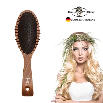 德國BRAUN WETTBURG 珀薇 德國製 好質感厚實圓形大木齒氣墊梳  讓您的秀髮閃閃動人