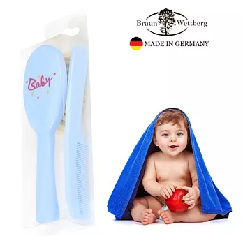 德國BRAUN WETTBURG珀薇德國製 特長山羊毛 寶寶 嬰兒用髮梳與齒梳淺藍色套組