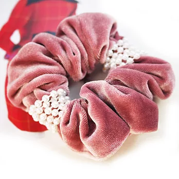 【PinkyPinky Boutique】氣質珍珠 絨布大腸圈髮束 (粉紅色)