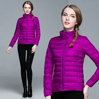 【KISSDIAMOND】SGS認證輕量超薄立領天然90+羽絨外套(保暖/防潑水/拉鍊口袋/男女款12色 S-3XL可選)S女款/紫色
