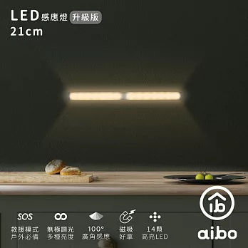 aibo 升級版多功能 USB充電磁吸式 21cmLED感應燈管  暖黃光