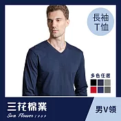 【SunFlower三花】三花彩色T恤.V領長袖衫.男內衣.男長T恤XL深藍