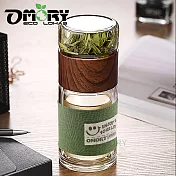 【OMORY】雙層玻璃茶水分離泡茶瓶附布套-330ml-茶綠色
