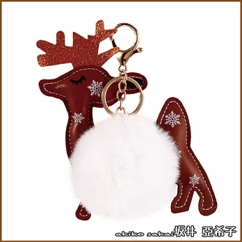 『坂井．亞希子』雪夜閉眼小鹿造型毛球鑰匙圈 -白色