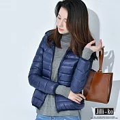 【Jilli~ko】單色輕薄羽絨棉外套 J7271　M 深藍色