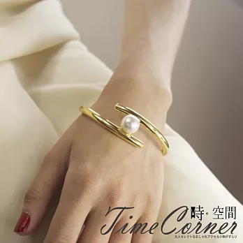 『時空間』理性冷淡風線條造型珍珠手環 -金色
