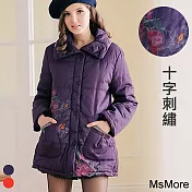 【MsMore】優雅刺繡保暖鋪棉修身長外套105609M紫