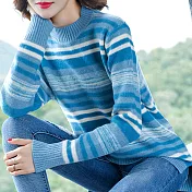 【MsMore】繽紛彩條閃亮優雅美人針織衫#105851F湖藍