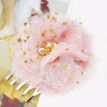 【PinkyPinky Boutique】金星星網紗花朵髮插/法國梳(粉紅色)