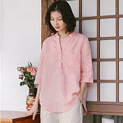 【A.Cheter】日本砂洗純色棉麻寬鬆上衣#106058XL粉紅