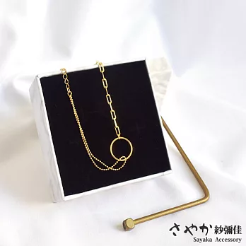 【Sayaka紗彌佳】925純銀簡約圓型圓珠方格雙鍊造型手鍊-金色