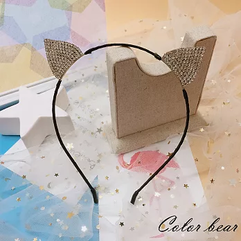 【卡樂熊】韓版閃鑽貓耳造型髮箍-銀色