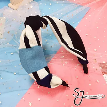 【SJ】布藝扭結幾何色塊造型髮箍(六色)-深藍色
