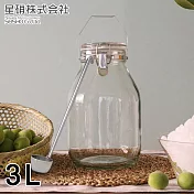 【日本星硝】日本製醃漬/梅酒密封玻璃保存罐3L(日本製可掛式不鏽鋼長勺)